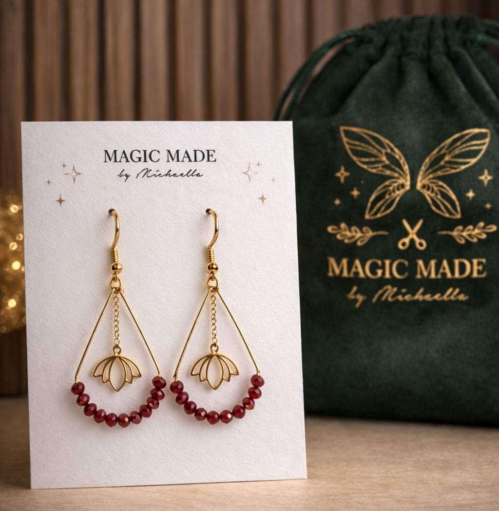 "Cherry Lotus Drops" Earrings