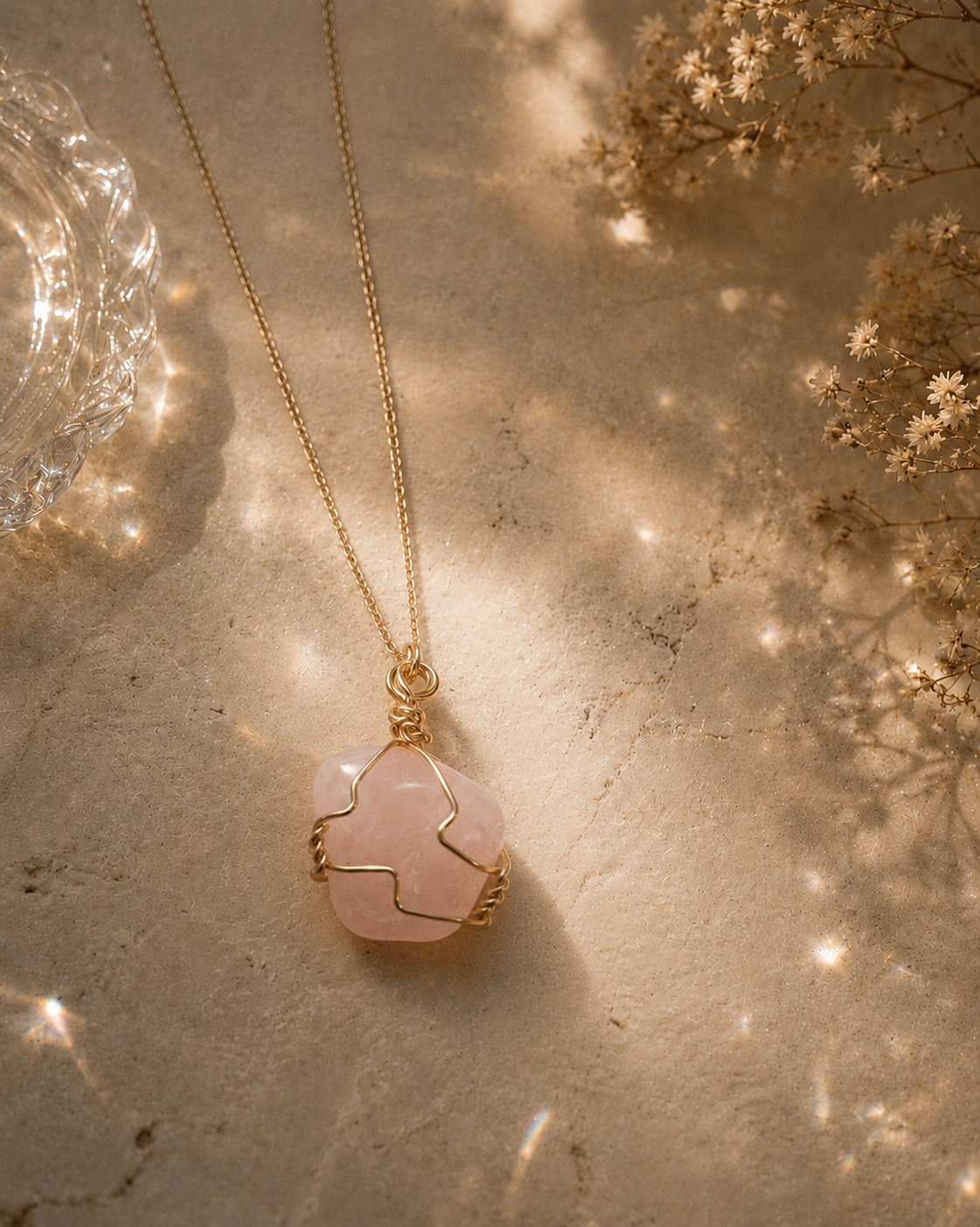 Rose Quartz Healing Crystal Necklace