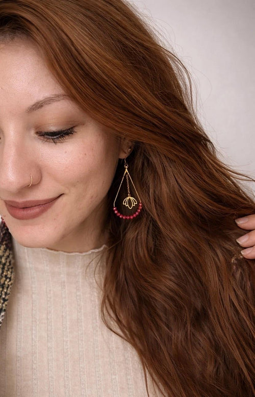 "Cherry Lotus Drops" Earrings