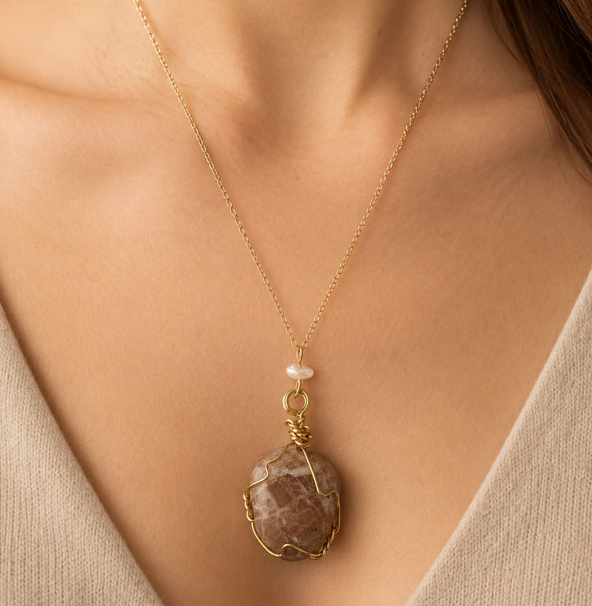 Terracotta Marble Stone Necklace - Kolossi, Limassol City