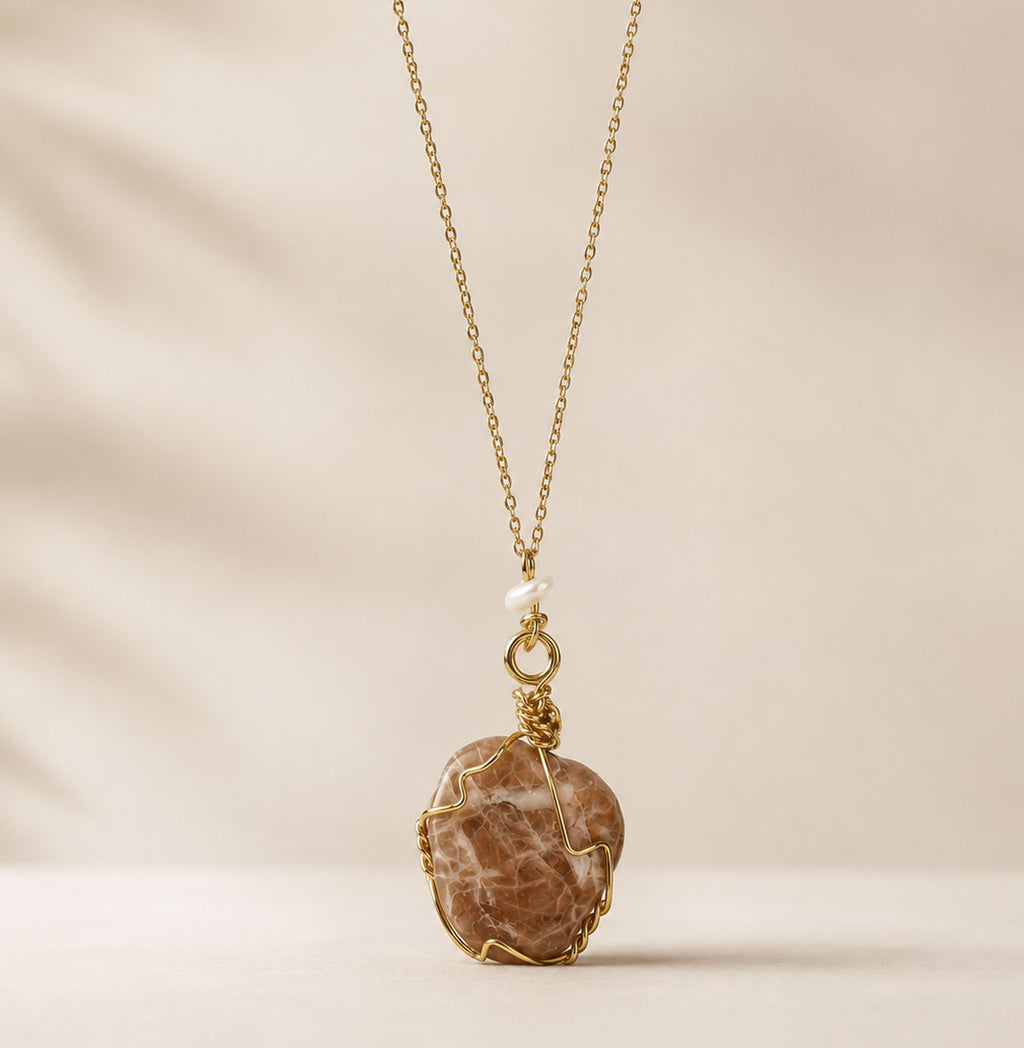Terracotta Marble Stone Necklace - Kolossi, Limassol City